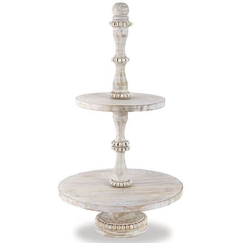 Tray Beaded Wood Tiered Server