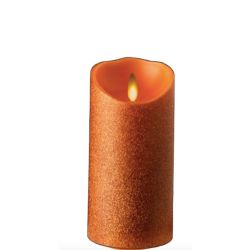 Glitter Orange Wax Pillar Flameless Candle 3.5