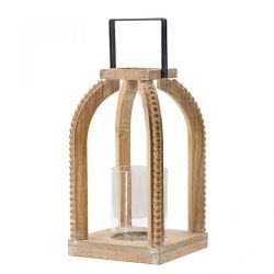 Lantern (Beaded Open Wood W/Glass Cylinder)