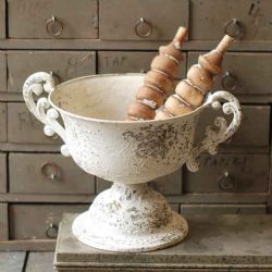 Chippy Farmhouse Creamy White Urn W/Handles